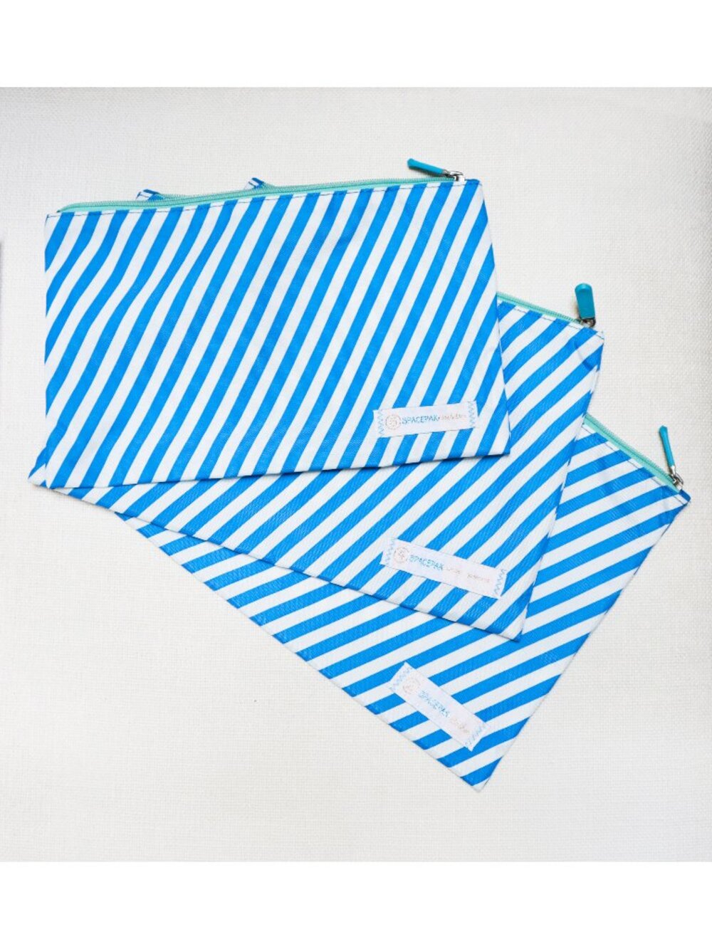 SPACEPAK Set of 3 Zippered Travel Pouch Luggage Dividers, Blue & White Stripes